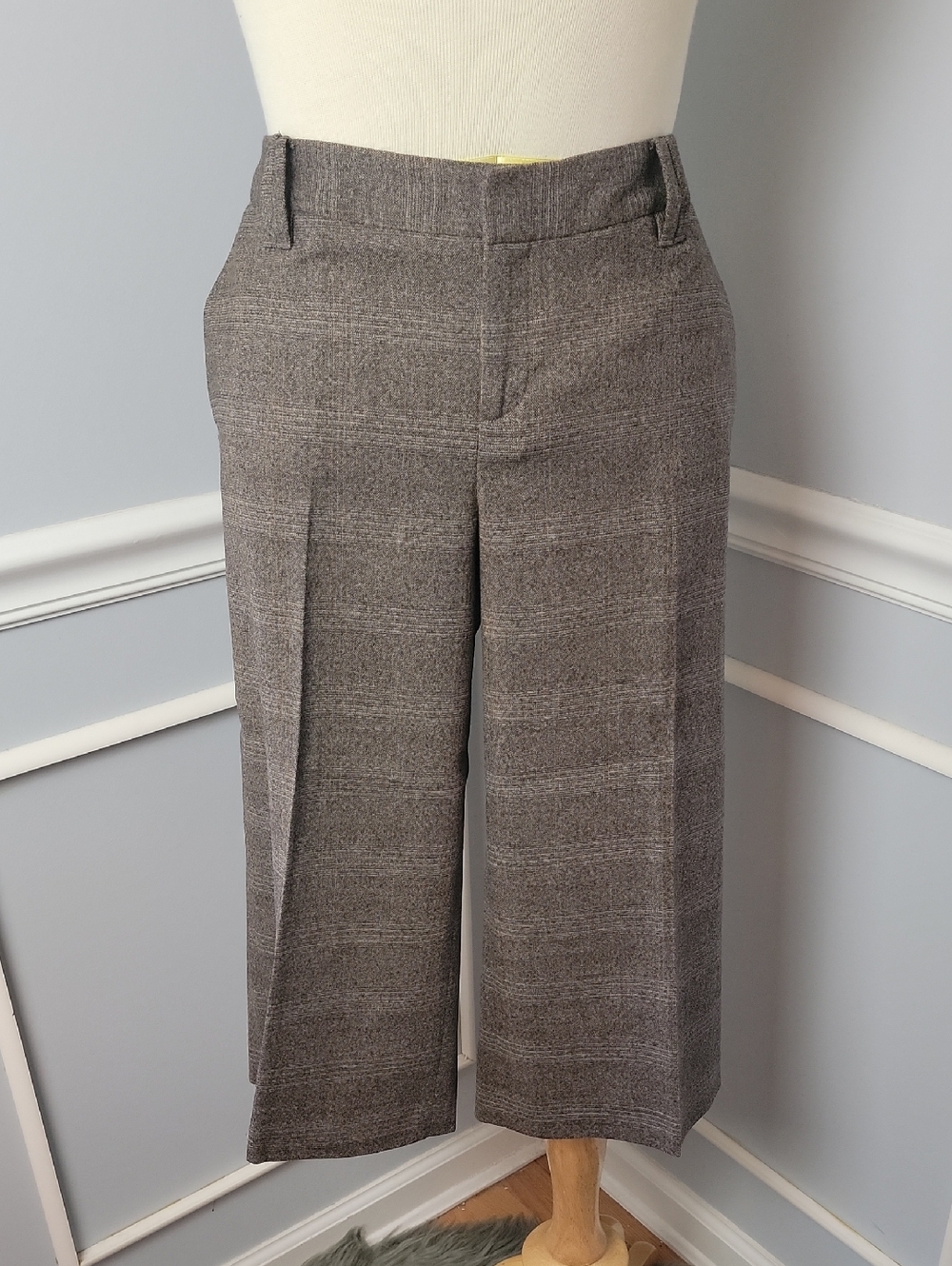 BANANA REPUBLIC Ryan Fit Brown Plaid Capri Cropped Career Office Dress Pants 10‎